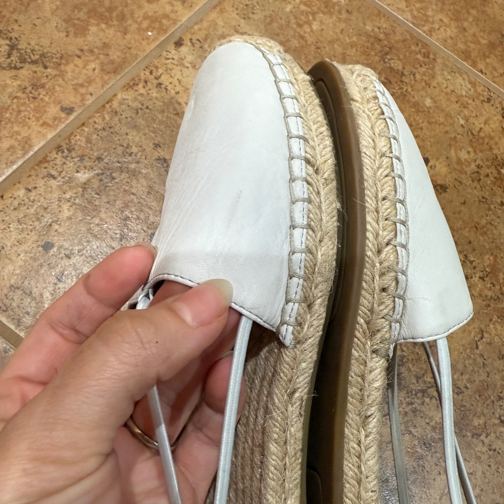 Eileen Fisher Lee Whitewash Leather Espadrille Flats Elastic Straps White Sz 10 - Picture 7 of 8